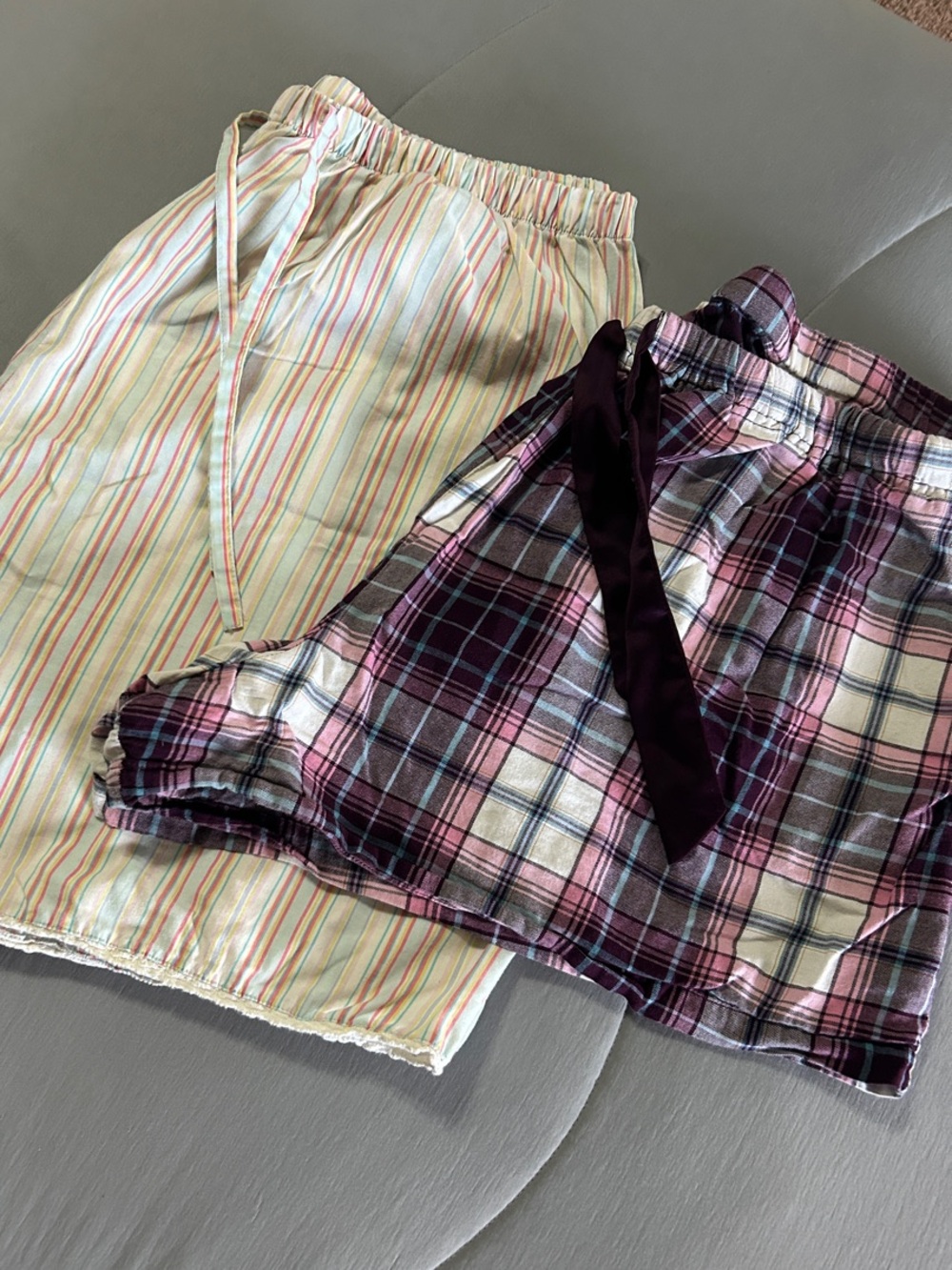 Woman Within Pajama Shorts & Skirt Set - Pink Plaid and Pastel Stripe